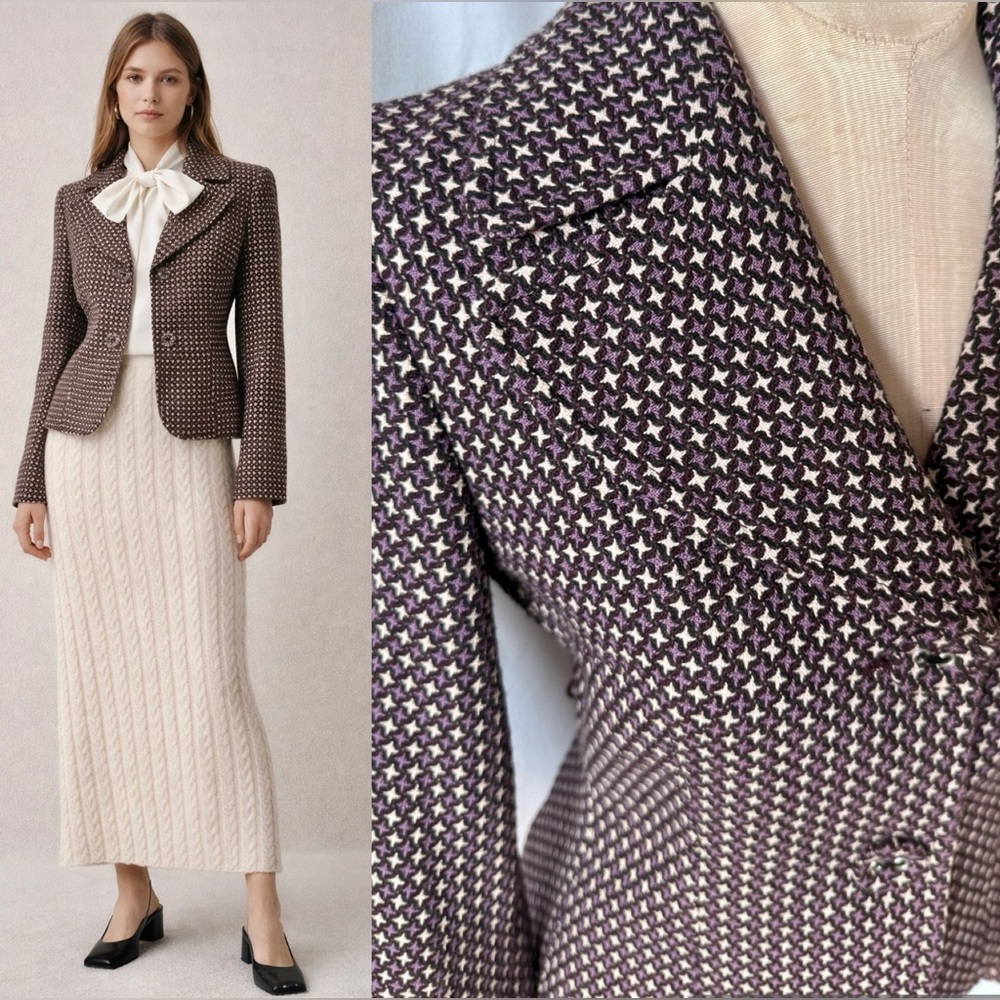 VTG Purple Houndstooth Italian Single Breasted Wide Lapel Blazer - IT 42 S/M